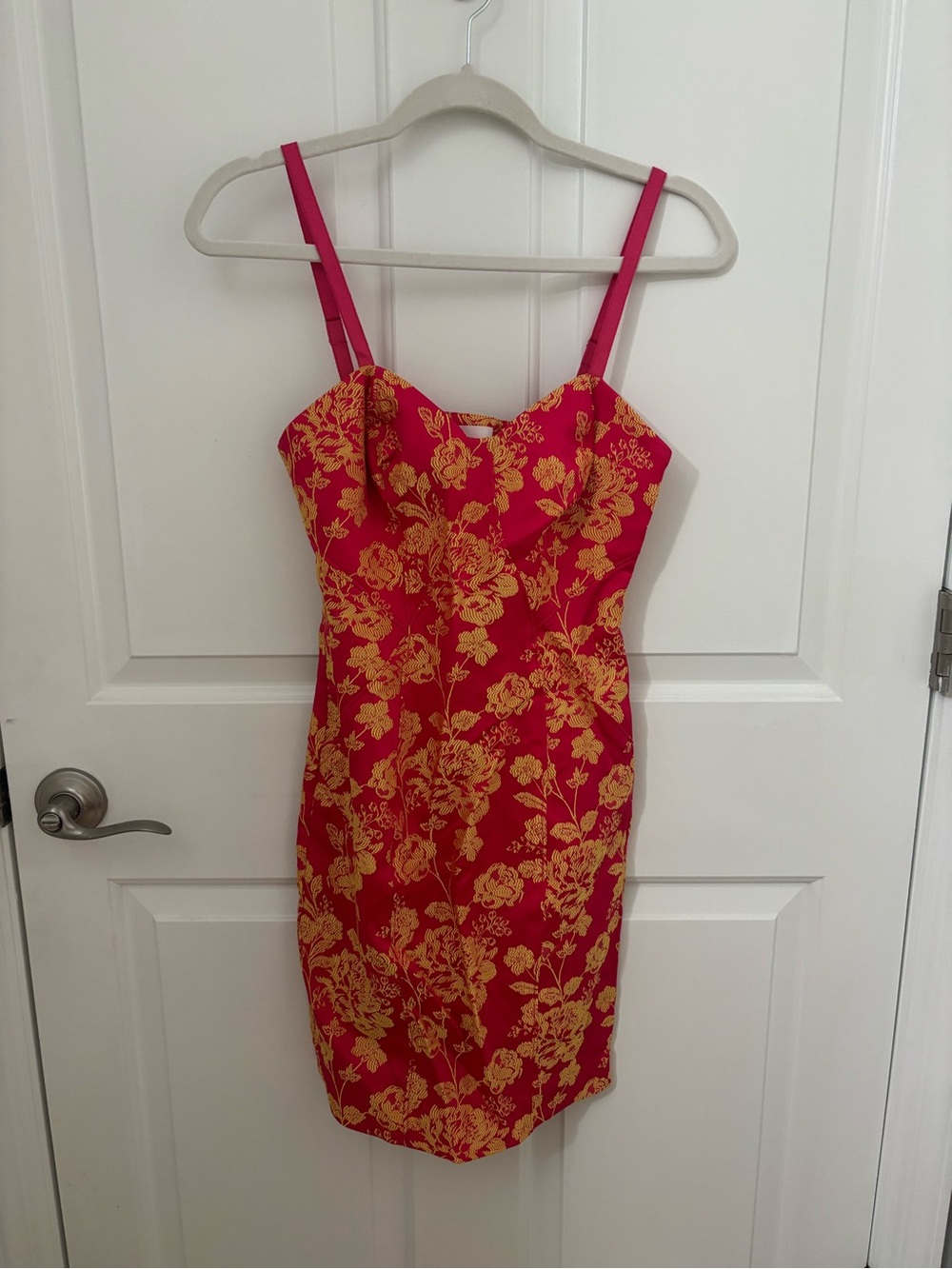 NWT cinq a sept Erica Mini Dress Floral Jacquard in Guava Pink/Lemon Yellow sz 2